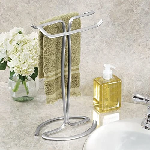 MDesign Metal Countertop Hand Towel Holder - Double-Sided Stand For Bathroom And Vanity Hand Towels And Small Guest Towels - Counter Towel Holder For Bathroom - Spira Collection, Chrome 3 MDesign Metal Countertop Hand Towel Holder - Double-Sided Stand For Bathroom And Vanity Hand Towels And Small Guest Towels - Counter Towel Holder For Bathroom - Spira Collection, Chrome - Image 3