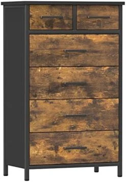 IKNEO 7 Drawer Tall Dresser, Industrial Wood Storage Dresser Clothes Organizer, Sturdy Steel Frame, Storage Dresser For Bedroom -Songmics Furniture Shop 51cu9nco2L. AC