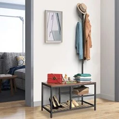 YITAHOME Coat Rack Shoe Bench 3-in-1 Standing Hall Tree With Entryway Storage Bench Industrial Coat Tree And Shoe Storage For Bedroom Hallway Living Room, Rustic Brown
