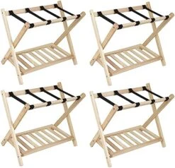 Babion Folding Luggage Racks For Guest Room With Shelf, Wooden Suitcase Stand, 2 Tier Foldable Luggage Racks With Heavy Duty Nylon Belts, Suitcase Bag Holder For Bedroom Guest Room, 2 Pack -Songmics Furniture Shop 51cwALxlF L. AC