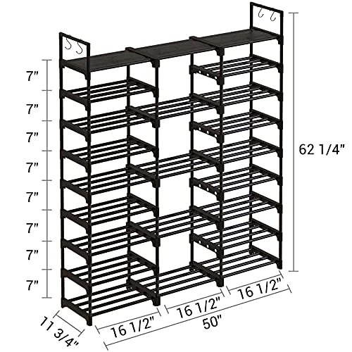 WOWLIVE 9 Tiers Large Shoe Rack Shoe Storage Shoe Organizer 50-55 Pairs Shoe Tower Unit Shelf Durable Metal Pipes With Plastic Connectors Stackable Shoe Cabinet Black(SSS3B9) 6 WOWLIVE 9 Tiers Large Shoe Rack Shoe Storage Shoe Organizer 50-55 Pairs Shoe Tower Unit Shelf Durable Metal Pipes With Plastic Connectors Stackable Shoe Cabinet Black(SSS3B9) - Image 6