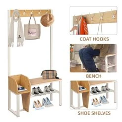 Entryway Coat Rack Shoe Bench, 4-in-1 Hall Tree Storage Bench, Organizer Entrance Storage Shelf Furniture With 5 Coat Hooks For Hallway Home Bedroom White 10 Entryway Coat Rack Shoe Bench, 4-in-1 Hall Tree Storage Bench, Organizer Entrance Storage Shelf Furniture With 5 Coat Hooks For Hallway Home Bedroom White -Songmics Furniture Shop 51d3WvuvbVL
