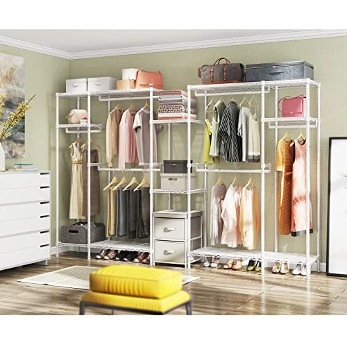 VIPEK V22S Garment Rack Heavy Duty Clothes Rack Large Portable Wardrobe Clothes Storage Organizer Closet With 6 Hang Rods & 8 Shelves - Extra Wide - 104.5" Lx16.5 Wx76.4 H, Max Load 1000lbs, White 2 VIPEK V22S Garment Rack Heavy Duty Clothes Rack Large Portable Wardrobe Clothes Storage Organizer Closet With 6 Hang Rods & 8 Shelves - Extra Wide - 104.5" Lx16.5 Wx76.4 H, Max Load 1000lbs, White - Image 2