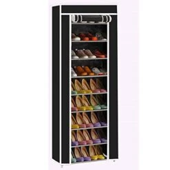 10-Tier Shoe Rack, 27 Paris Shoe Storage Organizer With Dustproof Cover, Shoe Cabinet Tower Shelf Closet (Black)