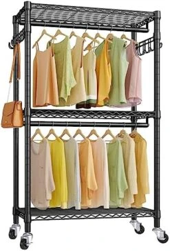 VIPEK V12 Mini Rolling Clothes Rack Heavy Duty Clothing Rack For Hanging Clothes Adjustable Metal Wire Shelving Portable Closet With Wheels Side Hooks, Freestanding Closet Wardrobe, Black -Songmics Furniture Shop 51d9IBzARRL. AC