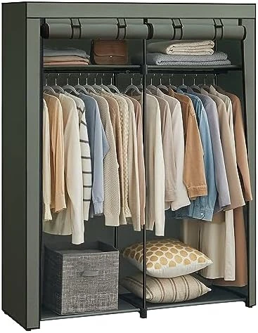 SONGMICS Closet Wardrobe, Portable Closet For Bedroom, Clothes Rail With Non-Woven Fabric Cover, Clothes Storage Organizer, 55.1 X 16.9 X 68.5 Inches, Gray URYG02GY 11 SONGMICS Closet Wardrobe, Portable Closet For Bedroom, Clothes Rail With Non-Woven Fabric Cover, Clothes Storage Organizer, 55.1 X 16.9 X 68.5 Inches, Gray URYG02GY - Image 11