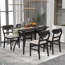 Melpomene 5 Piece Dining Table Set, Mid Century Solid Wood Kitchen Table With 4 Chairs And Special-Shape Legs(Natural Wood Wash) -Songmics Furniture Shop 51dJb7Y57pL. AC
