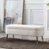 CIMOTA Modern Upholstered Storage Bench For Bedroom Sherpa Ottoman Entryway Beach Faux Fur End Of Bed Bench With Metal Legs For Living Room, Beige, 45 Inches