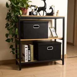 PRANDOM Large Collapsible Storage Bin With Lid [1-Pack] Leather Fabric Foldable Storage Box Organizer Containes Basket Cube With Cover For Home Bedroom Closet Office Nursery Black (17.7x11.8x11.8) -Songmics Furniture Shop 51dNClQRp4L