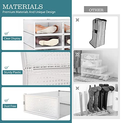 WAYTRIM Stackable Boots Storage Box,8 Pack Foldable Boots Box Organizer And Storage Boots Box Clear Plastic Storage Bins Shoe Container Drop Front Shoe Drawers For Boots,White 4 WAYTRIM Stackable Boots Storage Box,8 Pack Foldable Boots Box Organizer And Storage Boots Box Clear Plastic Storage Bins Shoe Container Drop Front Shoe Drawers For Boots,White - Image 4