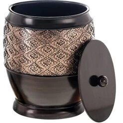 Creative Scents Dublin Small Trash Can With Lid - Decorative Waste Basket, Durable Resin Slim Bathroom Covered Garbage Can Wastebasket Bin For Diaper/Paper (Brown)