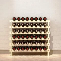 Sogesfurniture Stackable Modular Wine Rack Small Wine Storage Rack Free Standing Solid Natural Wood Wine Holder Display Shelves, (Natural, 8 X 6 Rows (48 Slots)), BHUS-BY-WS6848M