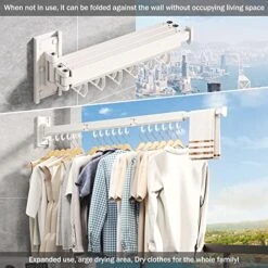 CHAHUANV Clothes Drying Rack,Laundry Drying Rack, Drying Rack Wall Mount,Wall Mounted Clothes Rack,Drying Rack Clothing,Retractable Laundry Rack For Hanging Clothes,Collapsible,Foldable,White-Hooks -Songmics Furniture Shop 51dZkZRLsJL