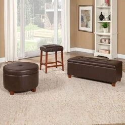 HomePop Round Leatherette Storage Ottoman With Lid, Chocolate Brown Large -Songmics Furniture Shop 51dhF0riR3L
