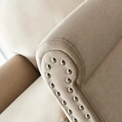 Harper & Bright Designs Classic Living Room Sofa Single Seat Chair With Armrest And Wood Legs, Beige Fabric With Silver Nails Decoration -Songmics Furniture Shop 51dmQ0v0nmL