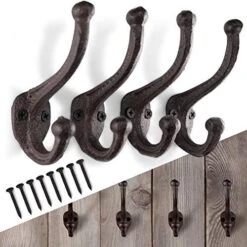 Rustic Wall Hooks For Hanging (4 Pack) Heavy Duty, Cast Iron, Black Coat Hooks For Hanging Coats - Decorative, Farmhouse Wall Hooks For Bags, Hats, Towels (Black And Brown Patina W/Hardware) -Songmics Furniture Shop 51dvJfKSV0L. AC
