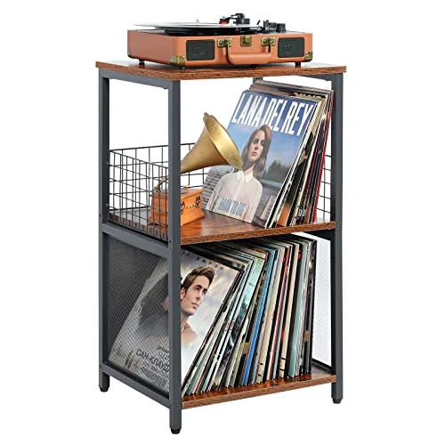 Honkazita Record Player Stand, Vinyl Record Storage Table With 2-Tier Record Player Cabinet For Albums, Vinyl Storage End Table Turntable Stand Record Display Table For Bedroom Living Room, Brown 1 Honkazita Record Player Stand, Vinyl Record Storage Table With 2-Tier Record Player Cabinet For Albums, Vinyl Storage End Table Turntable Stand Record Display Table For Bedroom Living Room, Brown