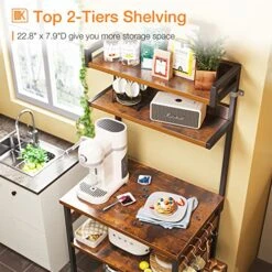 ODK Bakers Rack With Power Outlet, Microwave Stand With Storage 5-Tiers, Kitchen Rack Storage Shelf 16.5 * 23.6 * 59 Inches,Coffee Bar Microwave Rack,Rustic Brown -Songmics Furniture Shop 51dwdw6QZ4L