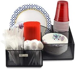 ELTOW Countertop Silverware Caddy W/Handle, 8 Compartment Paper Plate & Cutlery Caddy For Plates, Bowls, Forks, Spoons, Knives, Napkins, Flatware & Utensil Holder For Party, Picnic, Home, RV - Black 16 ELTOW Countertop Silverware Caddy W/Handle, 8 Compartment Paper Plate & Cutlery Caddy For Plates, Bowls, Forks, Spoons, Knives, Napkins, Flatware & Utensil Holder For Party, Picnic, Home, RV - Black -Songmics Furniture Shop 51dyBDozvjL. AC