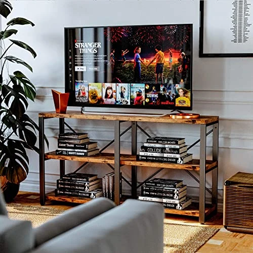 IRONCK Rustic Entryway Console Table, Long Hallway Table 55 In 3-Tier, TV Stand Entertainment Center Media Stand For Living Room, Industrial Style, Vintage Brown 4 IRONCK Rustic Entryway Console Table, Long Hallway Table 55 In 3-Tier, TV Stand Entertainment Center Media Stand For Living Room, Industrial Style, Vintage Brown - Image 4