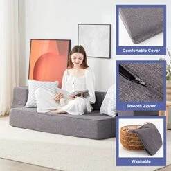 Lazyzizi Floor Sofa Bed, Fold Out Couch Bed With 2 Pillows & Washable Cover Convertible Sleeper Folding Sofa Bed Mattress For Living Room, Guest Bed, Playroom 10inches Twin 12 Lazyzizi Floor Sofa Bed, Fold Out Couch Bed With 2 Pillows & Washable Cover Convertible Sleeper Folding Sofa Bed Mattress For Living Room, Guest Bed, Playroom 10inches Twin -Songmics Furniture Shop 51e0Hzw5kxL