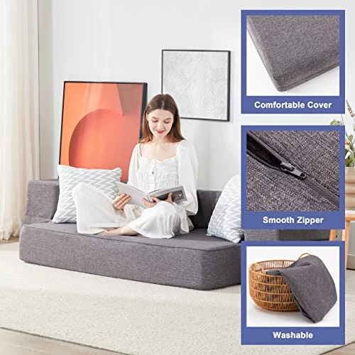 Lazyzizi Floor Sofa Bed, Fold Out Couch Bed With 2 Pillows & Washable Cover Convertible Sleeper Folding Sofa Bed Mattress For Living Room, Guest Bed, Playroom 10inches Twin 4 Lazyzizi Floor Sofa Bed, Fold Out Couch Bed With 2 Pillows & Washable Cover Convertible Sleeper Folding Sofa Bed Mattress For Living Room, Guest Bed, Playroom 10inches Twin - Image 4
