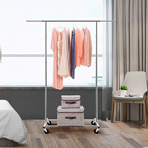 Simple Trending Standard Rod Clothing Garment Rack, Rolling Clothes Organizer On Wheels For Hanging Clothes, Chrome 5 Simple Trending Standard Rod Clothing Garment Rack, Rolling Clothes Organizer On Wheels For Hanging Clothes, Chrome - Image 5