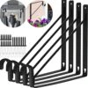 4Pack Closet Shelf Brackets, Heavy Duty Closet Rod & Shelf Brackets, 11 Inch Closet Brackets With Rod Holder, Hanger Pole Support Bracket For Clothes, Wall Mount Closet Rod Brackets With Screws-Black