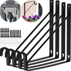 4Pack Closet Shelf Brackets, Heavy Duty Closet Rod & Shelf Brackets, 11 Inch Closet Brackets With Rod Holder, Hanger Pole Support Bracket For Clothes, Wall Mount Closet Rod Brackets With Screws-Black