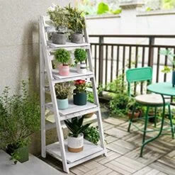 ECOMEX Foldable Plant Shelf, Ladder Shelf, Indoor Plant Stand, Ladder Bookshelf, Wood Rustic Ladder Shelf For Patio Garden Home Living Room(White) 10 ECOMEX Foldable Plant Shelf, Ladder Shelf, Indoor Plant Stand, Ladder Bookshelf, Wood Rustic Ladder Shelf For Patio Garden Home Living Room(White) -Songmics Furniture Shop 51e6tVtCnrL 1