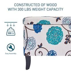 HUIMO Storage Ottoman, 35" Ottoman With Storage For Living Room, Script Printed Linen Upholstered Fabric Ottoman Foot Rest, Ottoman Bench For Bedroom End Of Bed, Entryway, Window Bench(Blue Flower) -Songmics Furniture Shop 51e8IkaOzbL