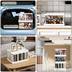 Clear Storage Bin With Lids, 3 Packs Plastic Bins For Storage, 22 QT Folding Box With Magnetic Door, Multifunctional Collapsible Stackable Storage Box For Bedroom, Living Room, Office, Toy Room -Songmics Furniture Shop 51e94TcYq6L