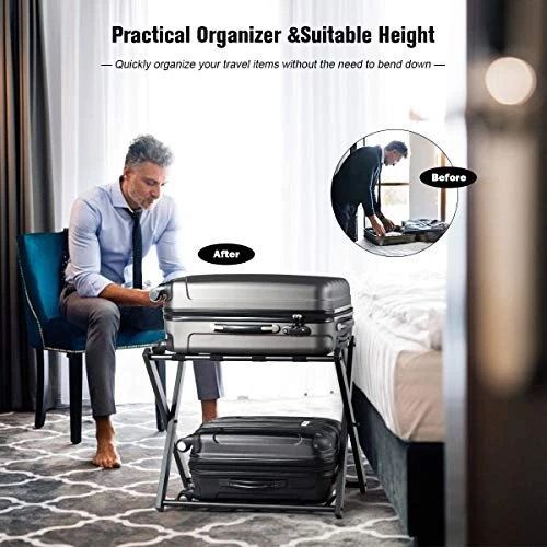 Tangkula Luggage Rack (Set Of 3), Folding Metal Suitcase Luggage Stand, Double Tiers Luggage Holder With Shoe Shelf, Luggage Stand For Bedroom, Guest Room, Hotel 5 Tangkula Luggage Rack (Set Of 3), Folding Metal Suitcase Luggage Stand, Double Tiers Luggage Holder With Shoe Shelf, Luggage Stand For Bedroom, Guest Room, Hotel - Image 5