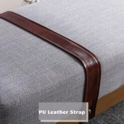 HEAH-YO Modern Indoor Bench, 18” Seat Height Entryway Bench With PU Leather Strap And Metal Legs, Linen Footstool And Ottoman For Living Room Bedroom, Gray -Songmics Furniture Shop 51eDC5xalDL