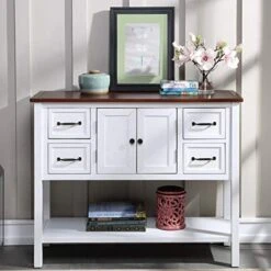 Amposei Wood Buffet 43’’ Console Table Storage Cabinet With Drawers & Open Shelf For Living Room Kitchen Dining Room, White & Brown -Songmics Furniture Shop 51eDPrzCLL. AC