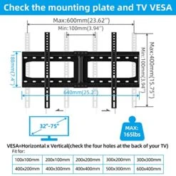 HOME VISION Fixed TV Wall Mount, Low Profile TV Mount For Most 32-75 Inch TVs, TV Wall Mount Bracket Max VESA 600X400mm Up To 165lbs Fits 16”-18”-24” Wood Studs, Quick Release Lock -Songmics Furniture Shop 51eH76axrXL