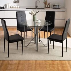 WISOICE Dining Table Set For 4, Round Glass Kitchen Table And Chairs, Modern 5 Piece Dining Room Dinner Table With High Back PU Leather Metal Frames Chairs -Songmics Furniture Shop 51eJjU6SrAL. AC