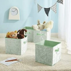 Urban Shop Set Of 4 Crushed Velvet Storage Cubes, Mint