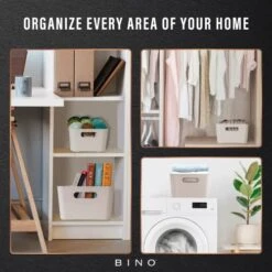 BINO 2-Pack Plastic Storage Basket, Beige - Small | Multi-Use Storage Basket | Rectangular Cabinet Organizer | Baskets For Organizing With Handles | Home & Office Organization & Container Storage -Songmics Furniture Shop 51eLIAP5p3L