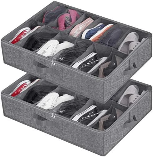 Under Bed Shoe Storage Organizer,Closet Shoes Storage Boxes Bin Container (2 Pack Fits 24 Pairs) With Clear Cover And Reinforced Handle For Sneakers,Clothes, Toys, Gray With Printing 8 Under Bed Shoe Storage Organizer,Closet Shoes Storage Boxes Bin Container (2 Pack Fits 24 Pairs) With Clear Cover And Reinforced Handle For Sneakers,Clothes, Toys, Gray With Printing - Image 8