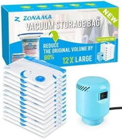 Z ZONAMA,Vacuum Storage Bags With Electric Air Pump, 20 Pack (4 Jumbo, 4 Large, 4 Medium, 4 Small, 4 Roll Up Bags) Space Saver Bag For Clothes, Mattress, Blanket, Duvets, Pillows, Comforters,Travel, Moving,White -Songmics Furniture Shop 51eN t1ZIbL. AC