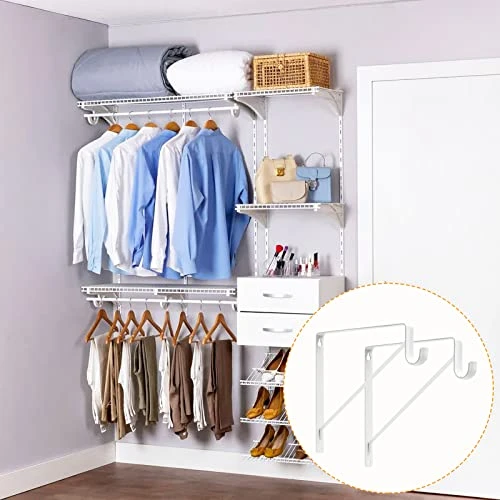 4 Pack Closet Shelf & Rod Brackets 11”x11” Heavy Duty Closet Rod Brackets, Closet Shelf Bracket With Rod Holder, 1-3/8” Dia White Closet Rod Support Bracket For Revive Your Sagging Closet Rod 5 4 Pack Closet Shelf & Rod Brackets 11”x11” Heavy Duty Closet Rod Brackets, Closet Shelf Bracket With Rod Holder, 1-3/8” Dia White Closet Rod Support Bracket For Revive Your Sagging Closet Rod - Image 5