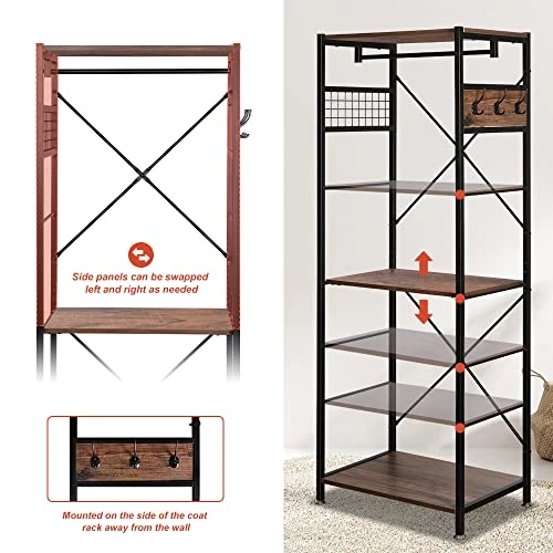KELIXU Freestanding Coat Rack With Shoe Storage, Industrial Hall Tree Entryway Closet Organizer Shelf And Hooks, Closet Garments Shelf On Wheels For Hallway, Bedroom(Rustic Brown) 4 KELIXU Freestanding Coat Rack With Shoe Storage, Industrial Hall Tree Entryway Closet Organizer Shelf And Hooks, Closet Garments Shelf On Wheels For Hallway, Bedroom(Rustic Brown) - Image 4