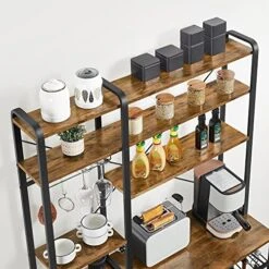 Yaheetech Kitchen Bakers Rack, Wooden Microwave Stand Kitchen Storage Shelf With Wine Rack And Wire Basket And 12 Hooks, Coffee Bar Station For Home Kitchen/Dinning Room, Rustic Brown -Songmics Furniture Shop 51eYiTmqC6L