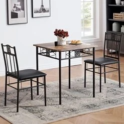 VECELO 3-Piece Dining Room Wooden Kitchen Table And Pu Cushion Chair Sets For Small Space, Retro Brown 21 VECELO 3-Piece Dining Room Wooden Kitchen Table And Pu Cushion Chair Sets For Small Space, Retro Brown -Songmics Furniture Shop 51eaEhnarzL. AC