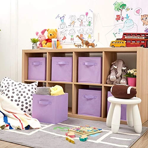 EZOWare Set Of 6 Foldable Fabric Basket Bin Collapsible Storage Cube For Nursery, Toys Organizer, Shelf Cabinet (Purple) 5 EZOWare Set Of 6 Foldable Fabric Basket Bin Collapsible Storage Cube For Nursery, Toys Organizer, Shelf Cabinet (Purple) - Image 5