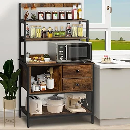 Rotihom Bakers Rack, Industrial Microwave Oven Stand With Shelf, Kitchen Utility Storage Shelf, Coffee Station, Bakers Racks For Kitchens With Storage, Rustic Brown/Black (Style 1 -Black) 10 Rotihom Bakers Rack, Industrial Microwave Oven Stand With Shelf, Kitchen Utility Storage Shelf, Coffee Station, Bakers Racks For Kitchens With Storage, Rustic Brown/Black (Style 1 -Black) - Image 10