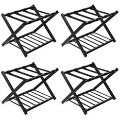 Tangkula Luggage Rack (Set Of 4), Folding Metal Suitcase Luggage Stand, Double Tiers Luggage Holder With Shoe Shelf, Luggage Stand For Bedroom, Guest Room, Hotel