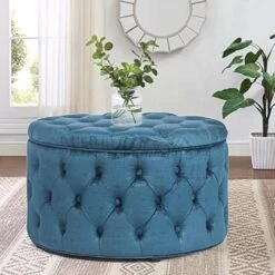 Homebeez Round Velvet Storage Ottoman, Button Tufted Footrest Stool Coffee Table For Living Room (Grey) -Songmics Furniture Shop 51euam50OkL. AC