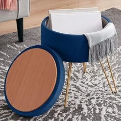 Ornavo Home Modern Round Velvet Storage Ottoman Foot Rest Vanity Stool/Seat With Gold Metal Legs & Tray Top Coffee Table - Blush -Songmics Furniture Shop 51f0lAXRvpL. AC